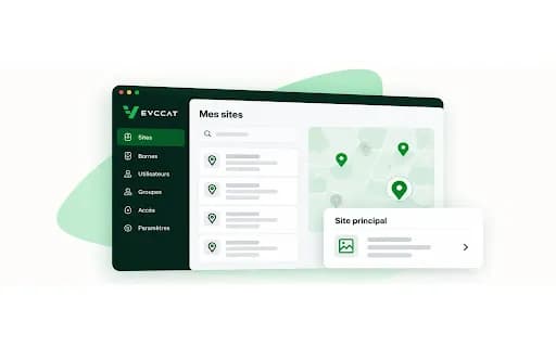 Aperçu illustratif EVCCAT — gestion des sites, carte et liste